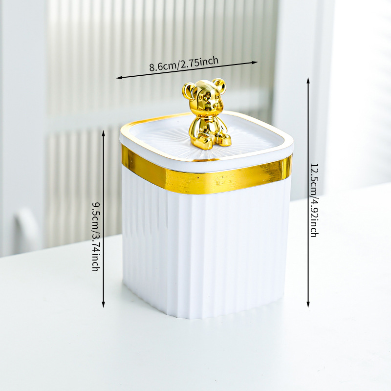 Golden Bear Porcelain White Gold Edge Square and Round Sealed Jar