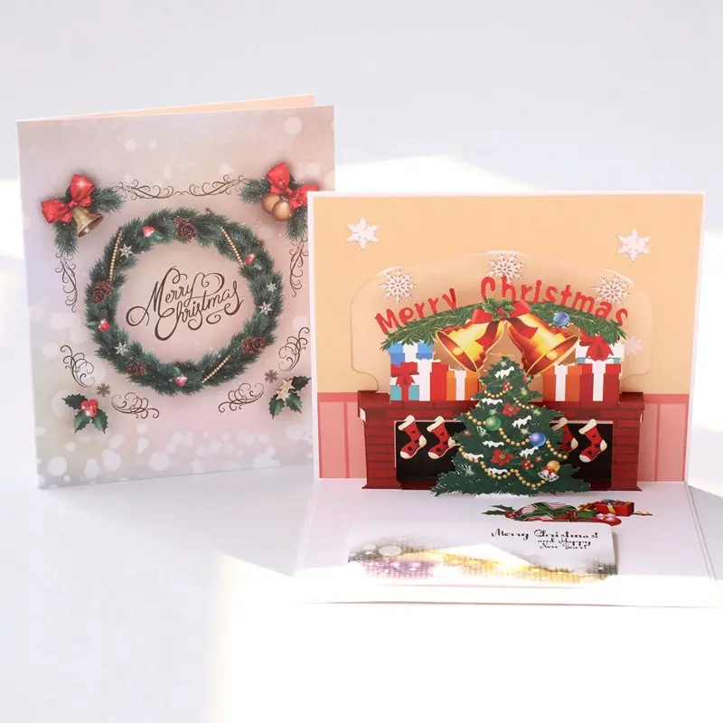 2024 nouveau Style drôle arbre de noël Pop Up cartes de voeux à la main 3D joyeux noël cartes pour noël nouvel an cadeaux avec enveloppe