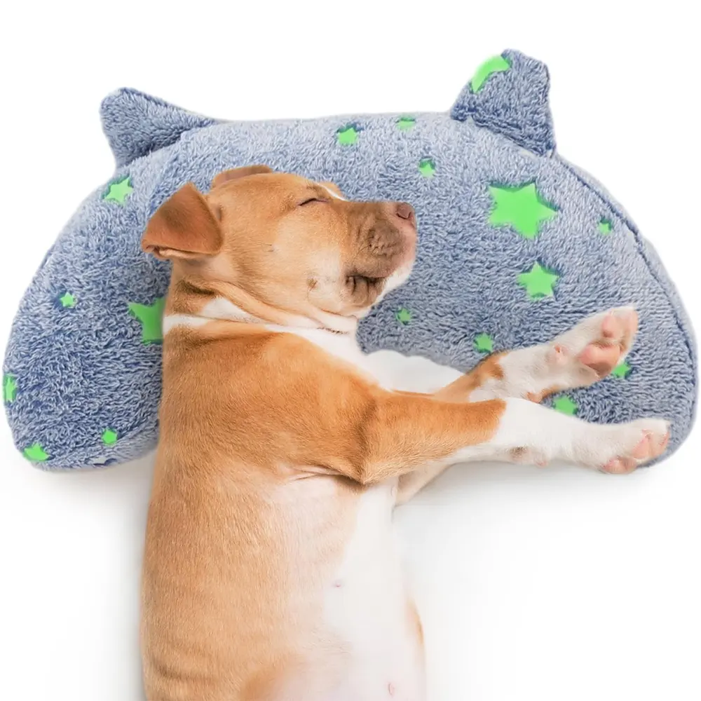 Mainan menenangkan hewan peliharaan berbulu lembut bantal berbentuk U bantal gabungan pereda nyeri mewah hewan peliharaan kucing anjing leher bantal tidur