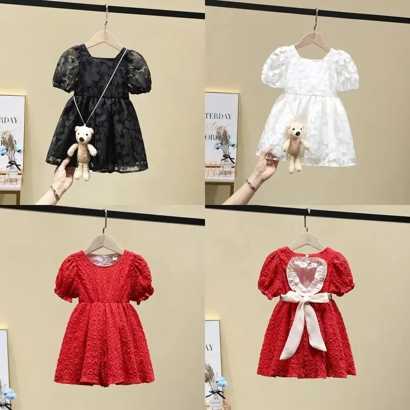 Venta al por mayor nueva moda niñas vestido niñas largo satén bordado princesa vestido