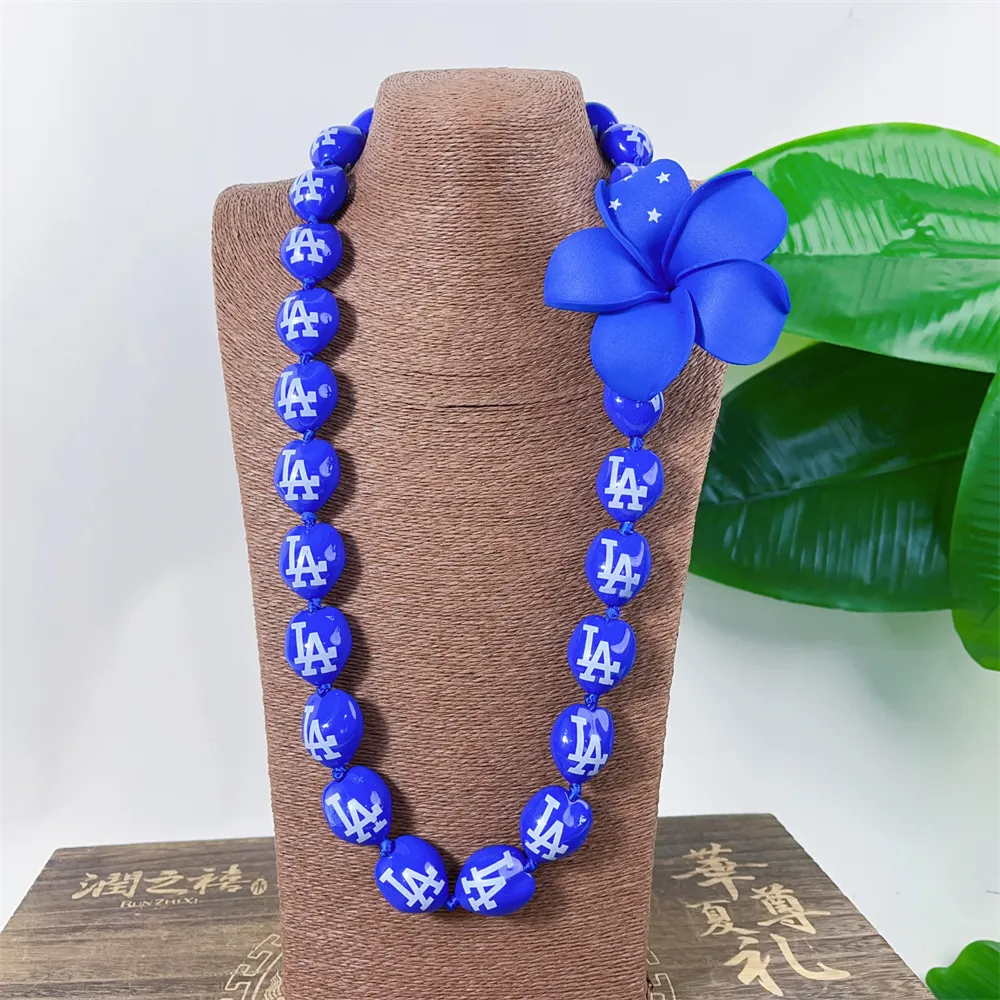 Los Angeles Acrylic Kukui Nut in W/La Logo Vòng cổ leis cho bữa tiệc tốt nghiệp tùy chỉnh DIY Lei hạt