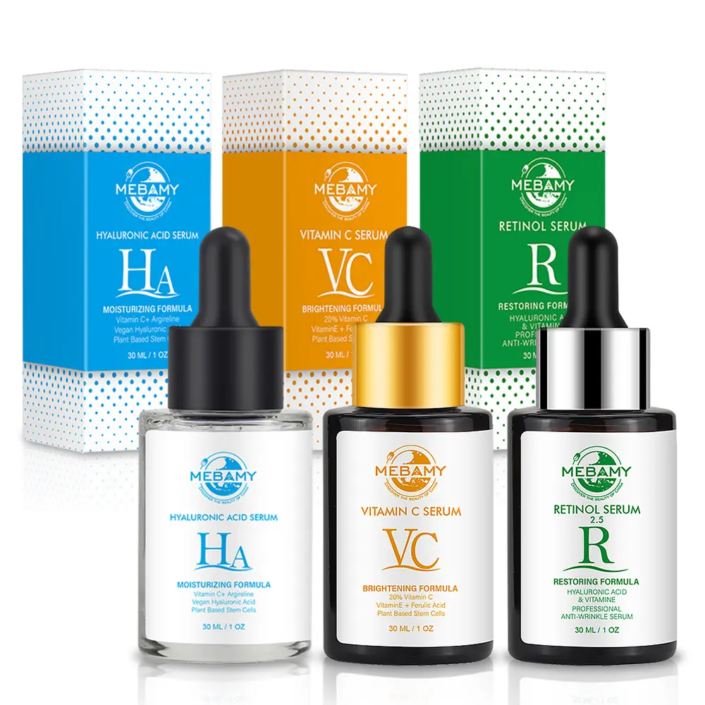 Hot Sale Anti Aging 3-Pack Bundel Gezicht Huidverzorging Vitamine C Serum Retinol En Hyaluronzuur Gezicht Serum Vloeistof In Voorraad Vrouw