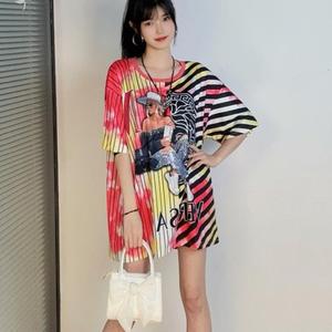 夏季宽松年轻印花t恤女半袖休闲脱衣t恤女时尚超大上衣