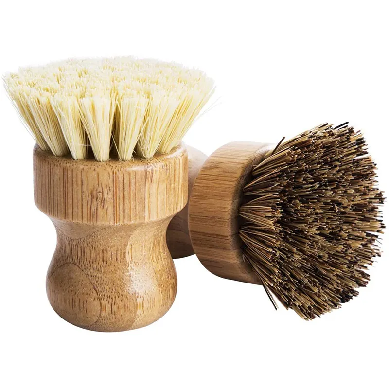 Natural Scrub Brush Palm Pot Brush Bamboo Mini Dishwashing Brush for Cleaning Pots and Pans