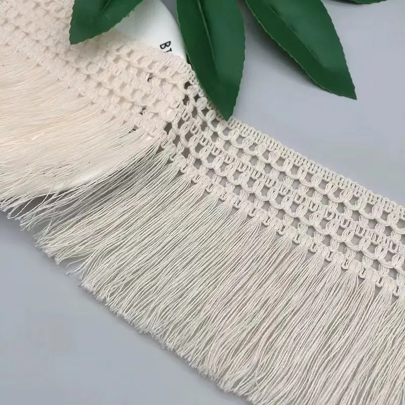 cheap cotton fringe lace beige tassel lace trim curtain and garment