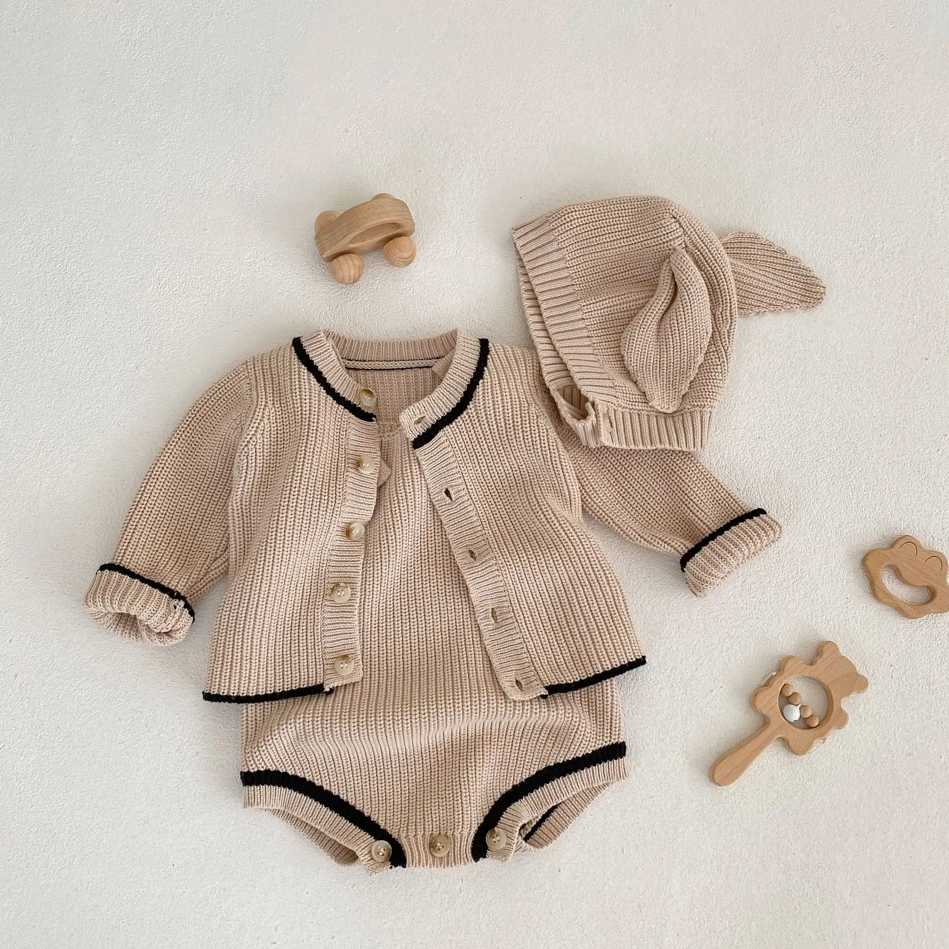 Conjunto de suéter de algodón para bebé, mono tejido para recién nacido, cárdigan, abrigo, sombrero, ropa de bebé, moda de otoño e invierno, 2023