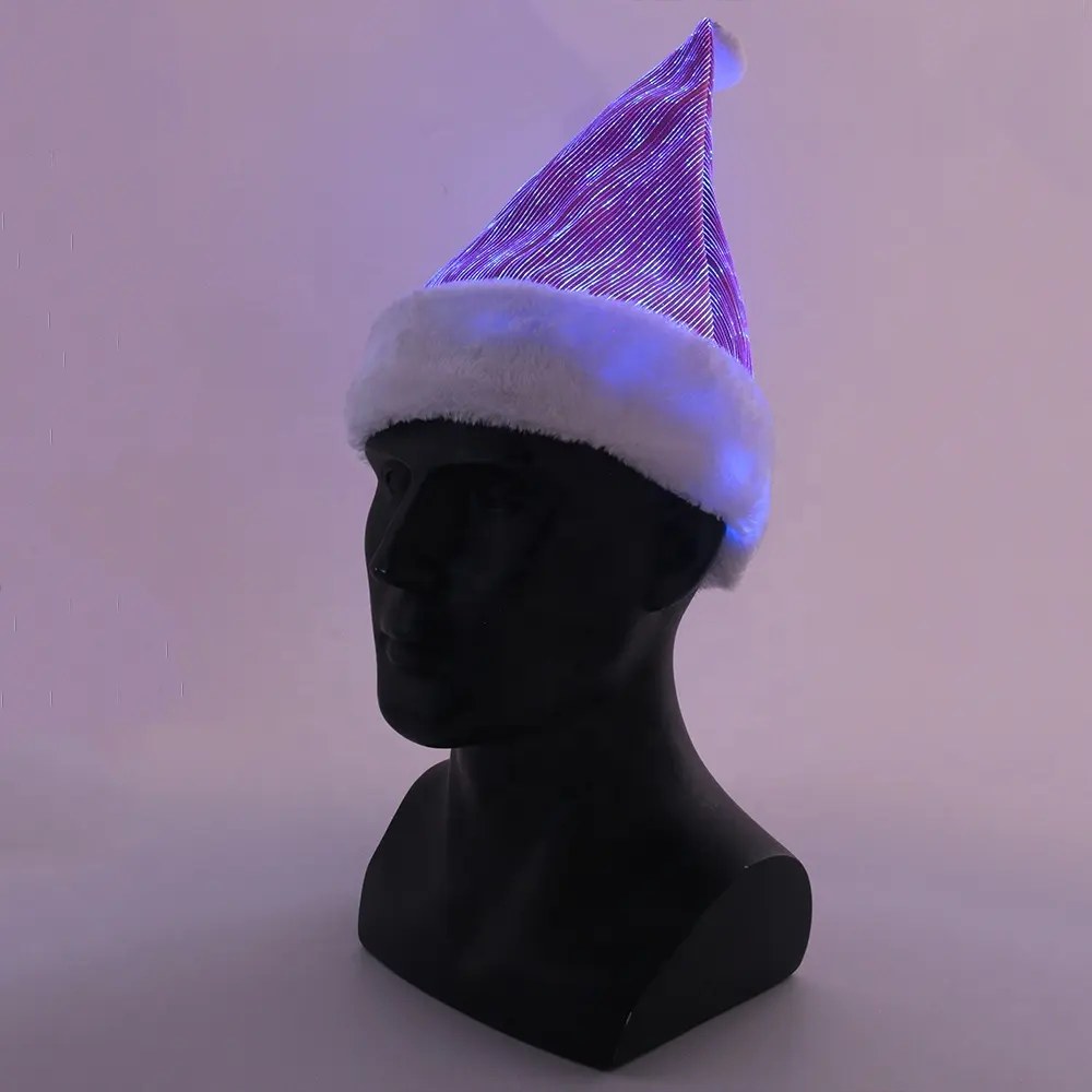 LINLI 공장, 신제품 컴포트 광섬유 산타 모자 조명 크리스마스 모자 개발