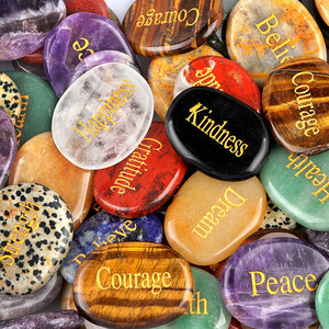 Reiki Healing Crystal Set Chakra Balancing Polished Palm Stones with Engraved Symbols Semi-Precious Stone Crafts - Product Image 1