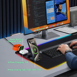 Ultra pürüzsüz yüzey büyük RGB oyun Mousepad kablosuz şarj sümen stokta telefon tutucu ev ofis kauçuk Mousepad ile! - Product Image 5