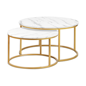 Bàn cà phê Đầu Giường Tròn cong vàng đen kim loại Tổ 2 Bộ bàn làm tổ kim loại - Product Image 1