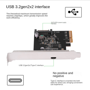 PCI-E a USB 3,2 Tipo-C Adaptador de controlador de host 20Gbps Velocidad de transmisión Gen2 Tarjeta PCI-E
