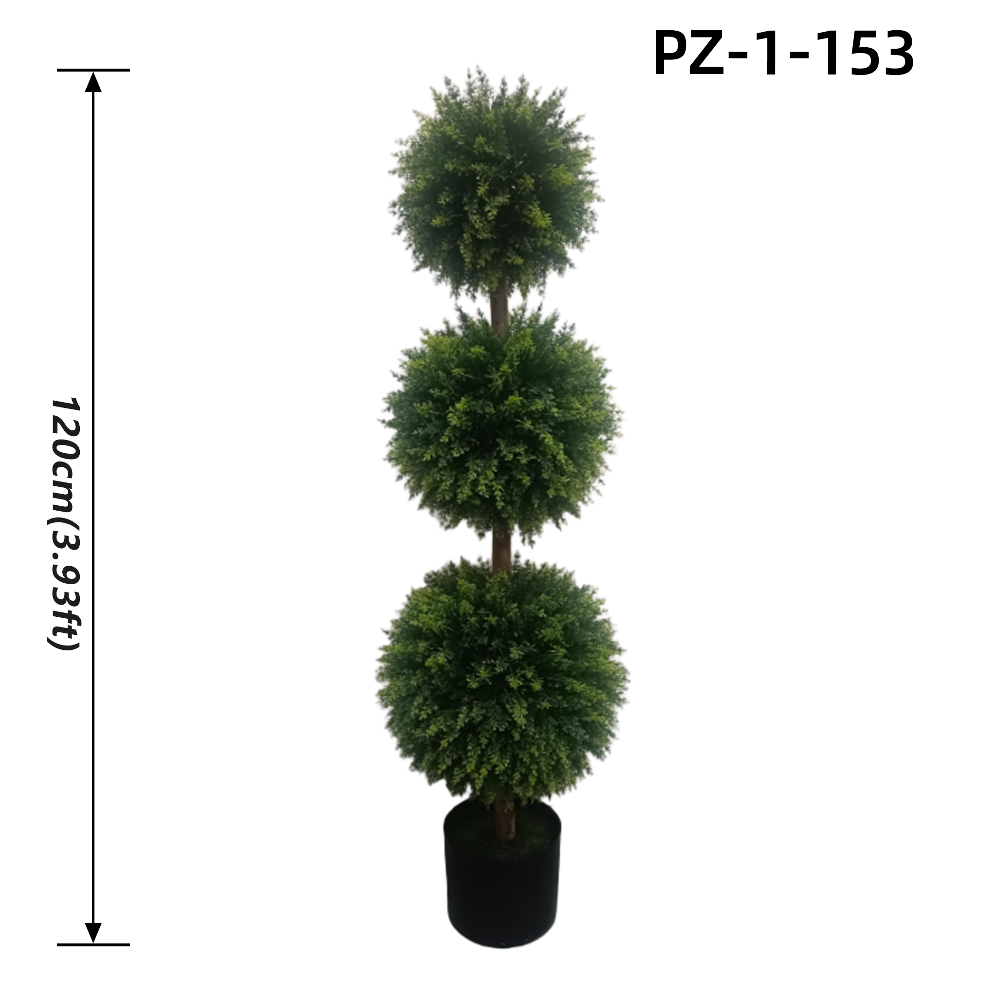Arbre topiaire en buis triple à mini feuilles vertes denses (120 cm/3,93 pieds)