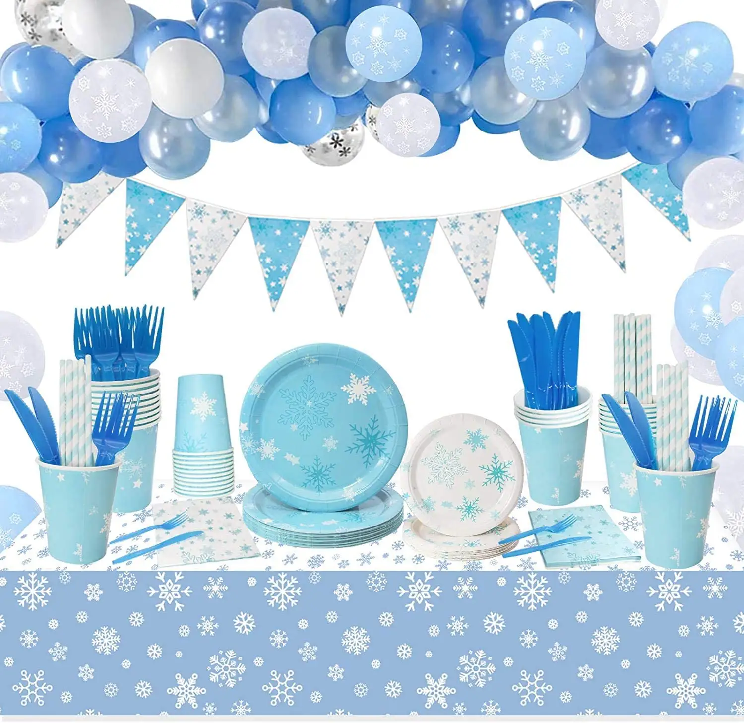 Paper Plates Cups Napkins Snowflake Party and Snow Princess Party Decorations Frozen Party Supplies