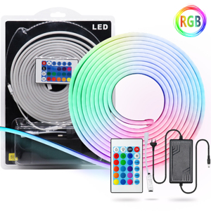<span class=keywords><strong>12V</strong></span> <span class=keywords><strong>RGB</strong></span> Neon <span class=keywords><strong>LED</strong></span>-Streifen Set mit 24-Tasten-Fernbedienung in Blisterverpackung, Flexibel für Leuchtschilder und Werbetafeln, <span class=keywords><strong>RGB</strong></span> <span class=keywords><strong>LED</strong></span>-Lichtleiste - Product Image 1