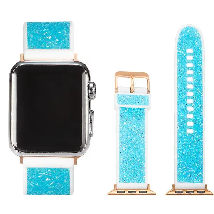 Özel kayışlar ile yeni Bling zirkon yumuşak silikon Watchband Apple 7 için iWatch yumuşak kayış 40mm