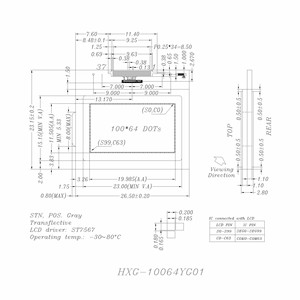 Cog lcd display panel 100x64 dot matrix display 37 pin FPC STN grau modus serial interface -30/80C betriebs temperatur bereich - Product Image 5