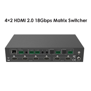18G HDMI Video Switcher mit 4 HDMI-Eingängen und 2 skalieren den HDMI-Ausgängen De-Embedded Audio als Analog L R und Optical TosLink
