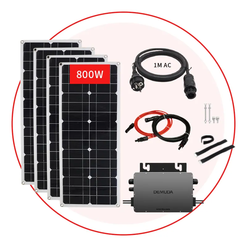 وحدة طاقة شمسية عالية الجودة من DEMUDA مع محول صغير على الشبكة نظام طاقة شمسية 600 وات 800 وات مجموعة كاملة من محطة طاقة مرنة للشرفة