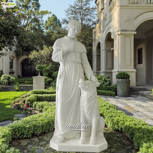 Cuộc Sống Kích thước ngoài trời tôn giáo bằng đá cẩm thạch trắng nhà thờ St. Francis với Tượng sói - Product Image 1