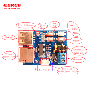 Scheda di decodifica MP3 5V lettore di decodifica Audio modulo Max 3W MP3 formato scheda TF e lettore di decodifica lettore disco U - Product Image 2
