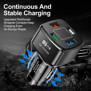 Basic QC3.0 2.1A Cargador de cuatro puertos Compatible con la mayoría de los dispositivos Salida de 15W 12V-24V Amplio voltaje ABS Ignífugo Pedido a granel - Product Image 5