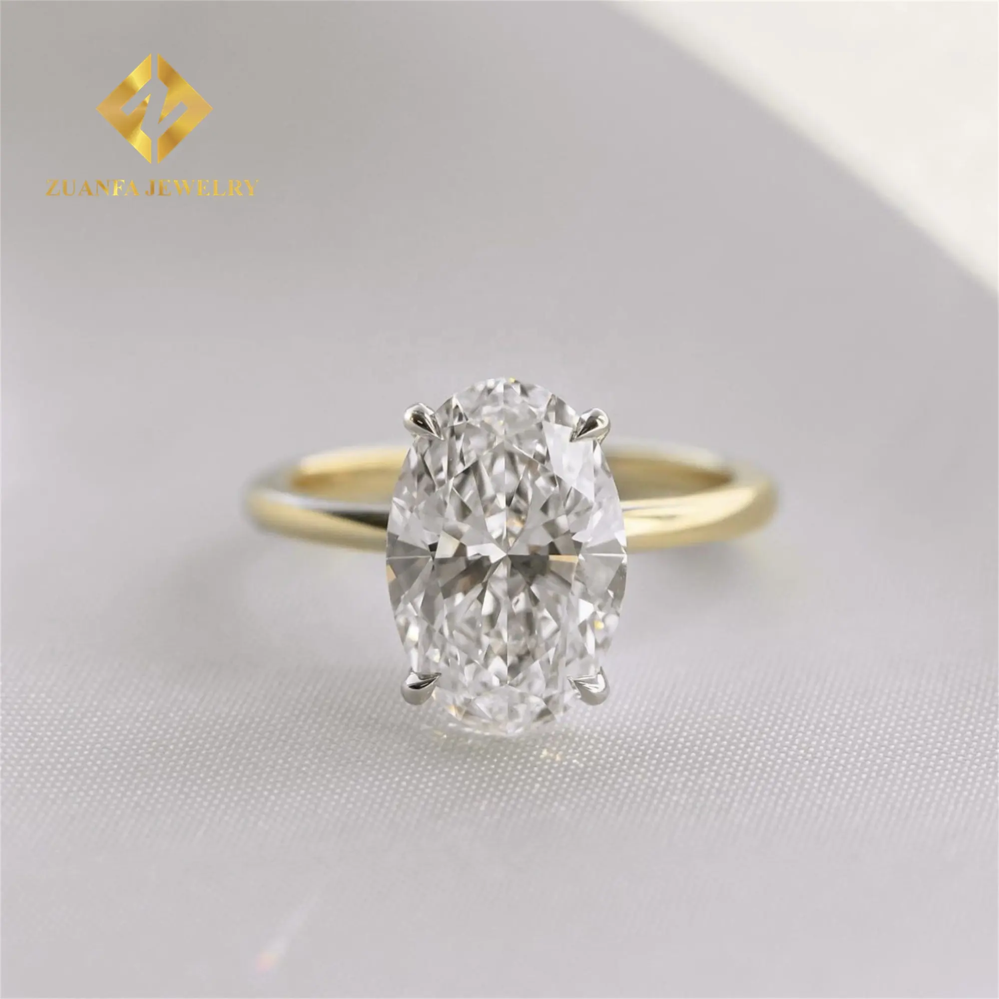 Su misura 18k oro massiccio lusso splendidi gioielli da sposa 3Ct schiacciati ovale laboratorio cresciuto diamante anello di nozze
