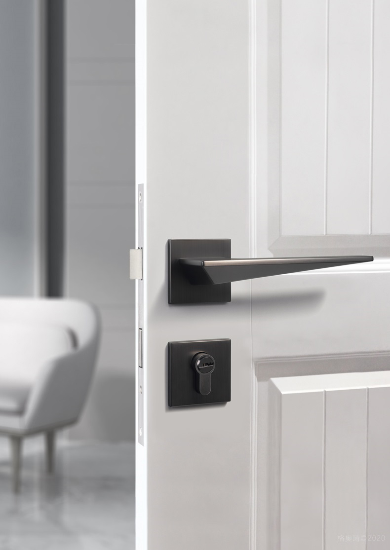 Safety Black Zinc Alloy Interior Door Handle Lever Lock With  Mortise Lock Door Handle
