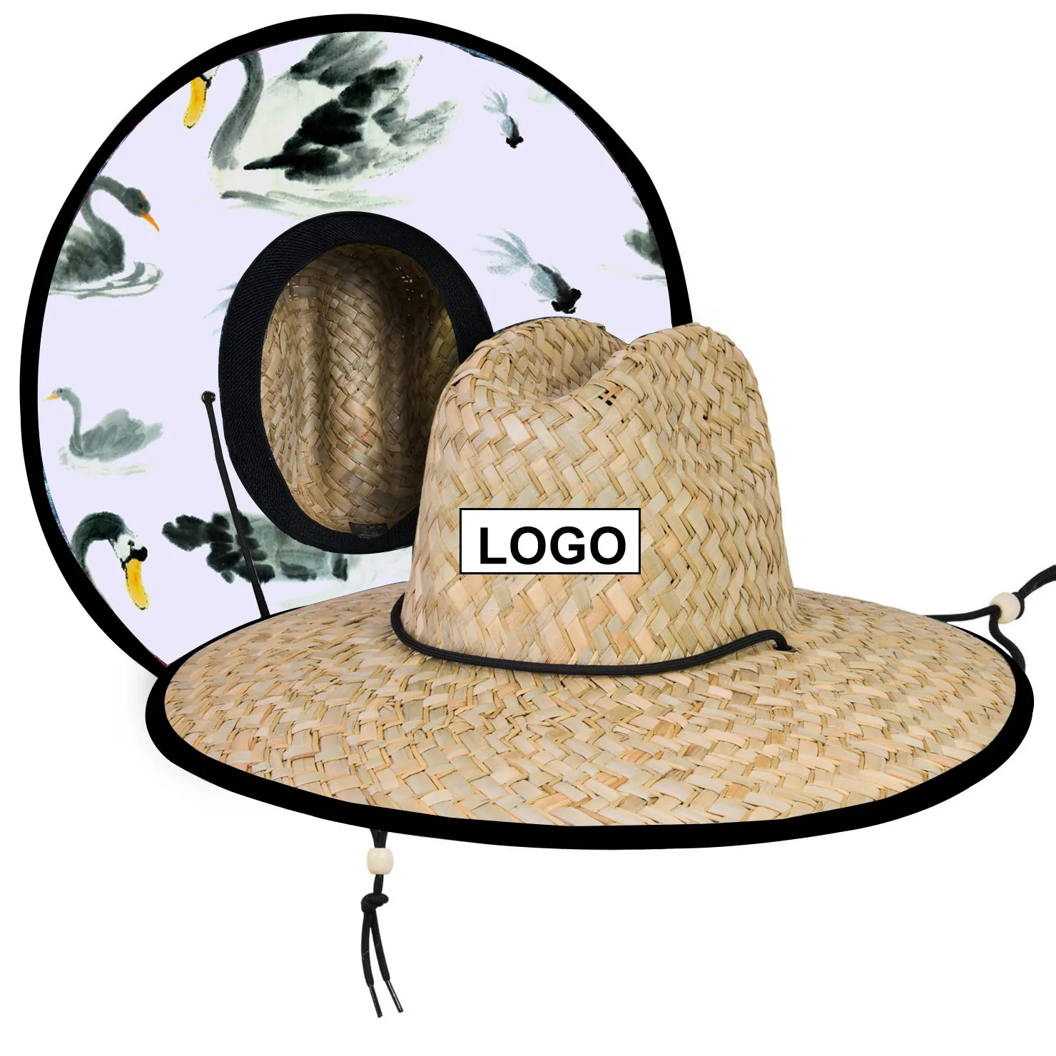 Sombrero de paja con visera ancha para hombre y mujer, gorro de paja transpirable para surf, playa, con logotipo personalizado