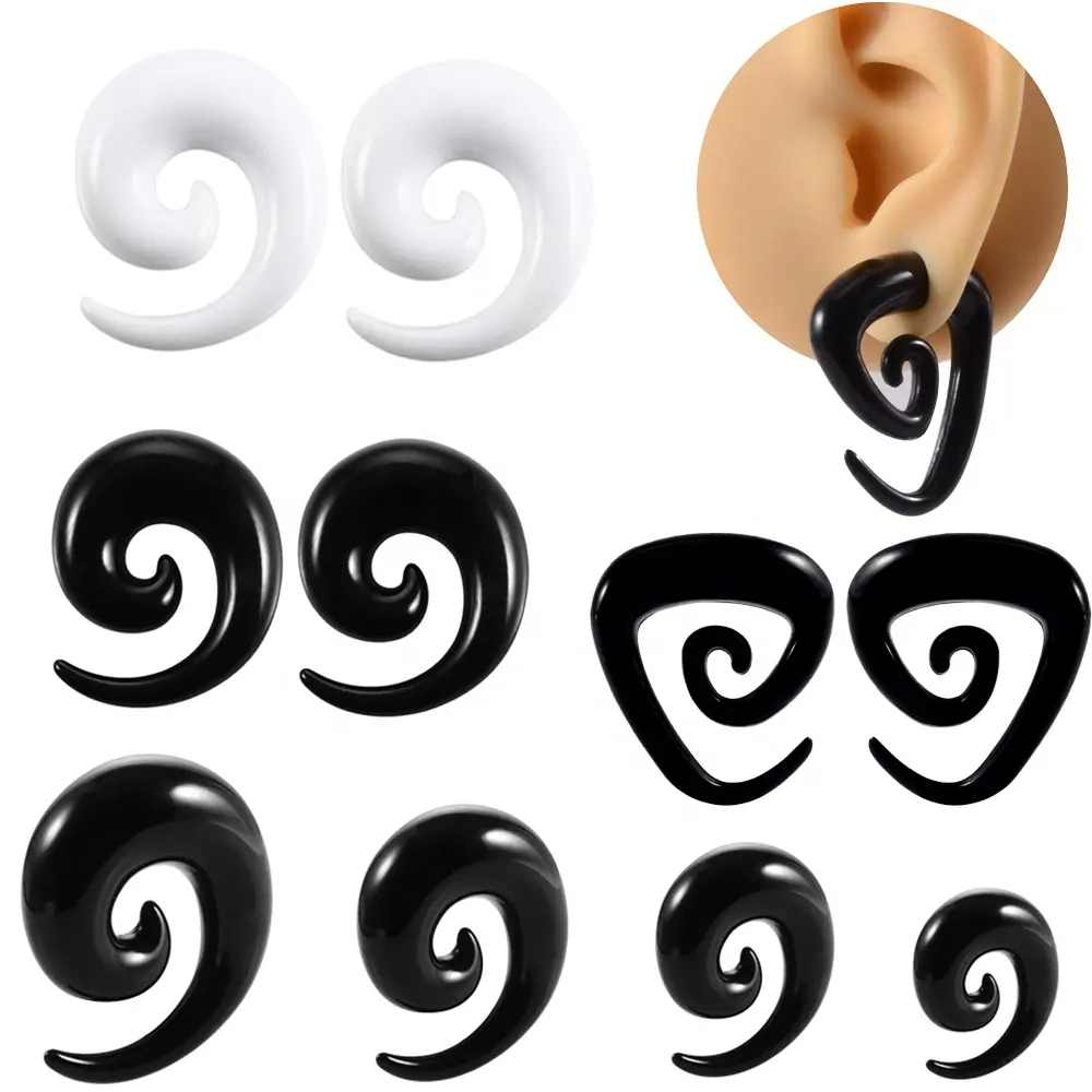 1.6mm-10mm bianco nero triangolo tappi espansore orecchio gioielli penetranti corpo acrilico spirale barella orecchio Kit