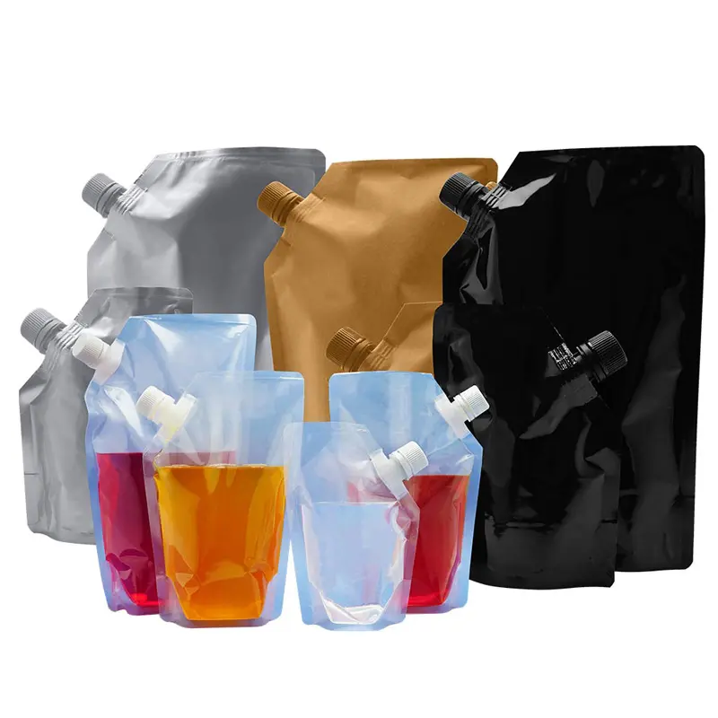 Bolsas de folha de alumínio reutilizáveis com bico de bico para embalagens seguras de bebidas e suco de cosméticos líquidos com impressão de rotogravura