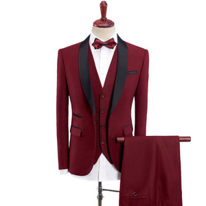 Neues Design Rotwein Herren Kleid Hochzeits anzüge 3 Stück Slim Fit Gentleman Business formelle 3 Stück Anzug für Männer