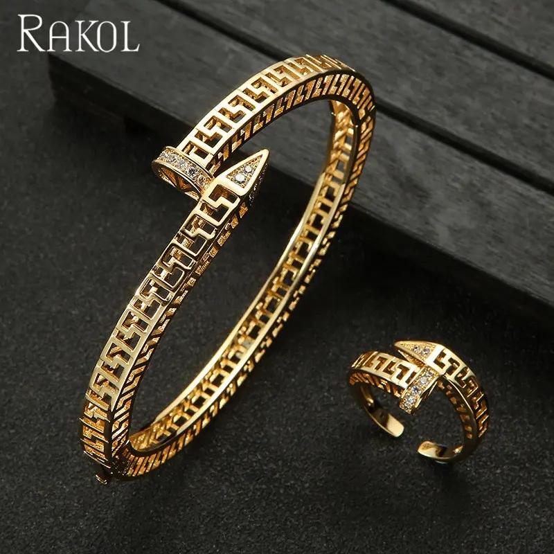 RAKOL APCZS144 Regolabile a forma di serpente del polsino del braccialetto dell'anello set 2020 di fascino Hiphop gioielli set gioielli in oro vero
