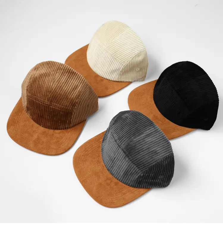Painel personalizado 5 Camp Cap Hat Suede Brim Plain Blank Corduroy Hat