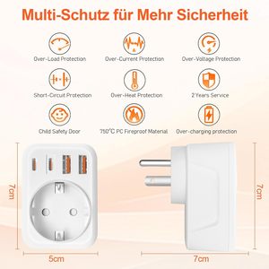 Charging <strong>Adapter</strong> <strong>EU</strong> to US <strong>Plug</strong> 5 in 1Wall Electric <strong>Multi</strong> Socket <strong>Adapter</strong> <strong>With</strong> 2 USB A+2 Type C Ports for USA Canada Germany <strong>Plug</strong> - Product Image 6