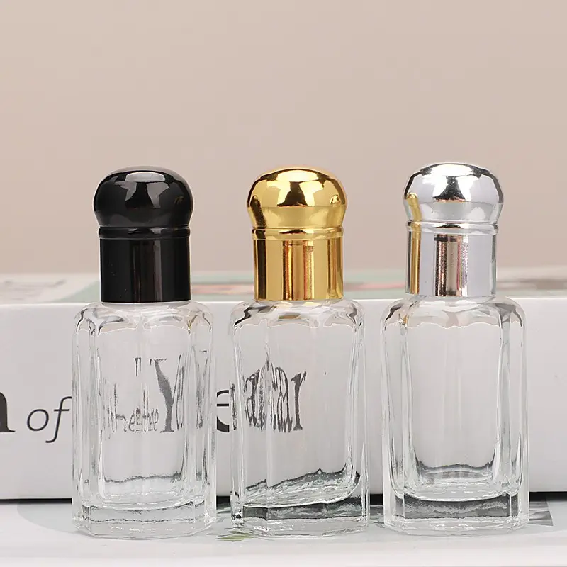 زجاجات عطر صغيرة 12 مل أنيقة شفافة ثمانية الشكل مزودة بعجلات زجاجية مع عصا زجاجية/كرة معدنية دوارة