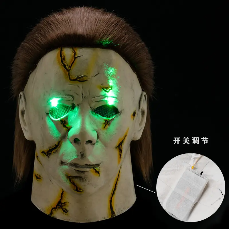 Mascarilla facial de látex con luz LED, máscara de terror con cabeza de fantasma de Michael Myers, utillaje de película