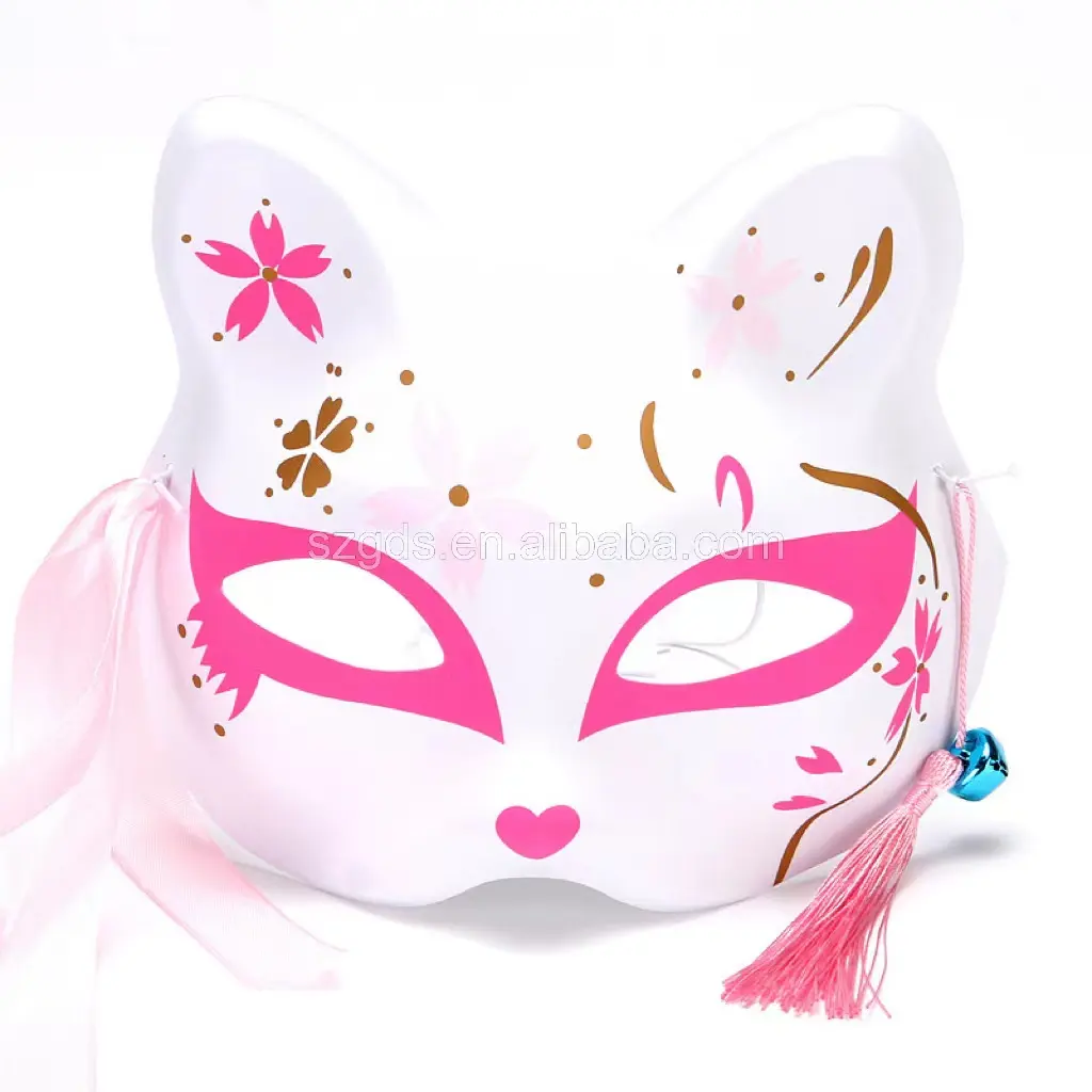 Halloween media cara gato cara zorro máscara pintada a mano fiesta máscara japonesa Watanabe Anime Unisex