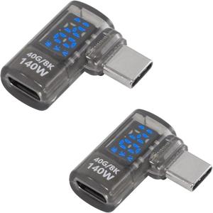 LEDディスプレイUSB C直角アダプター、2パックUSB C 90度アダプター40Gbps 140W 8K @ 60Hz、電流電圧ディスプレイテスターUSB C - Product Image 6