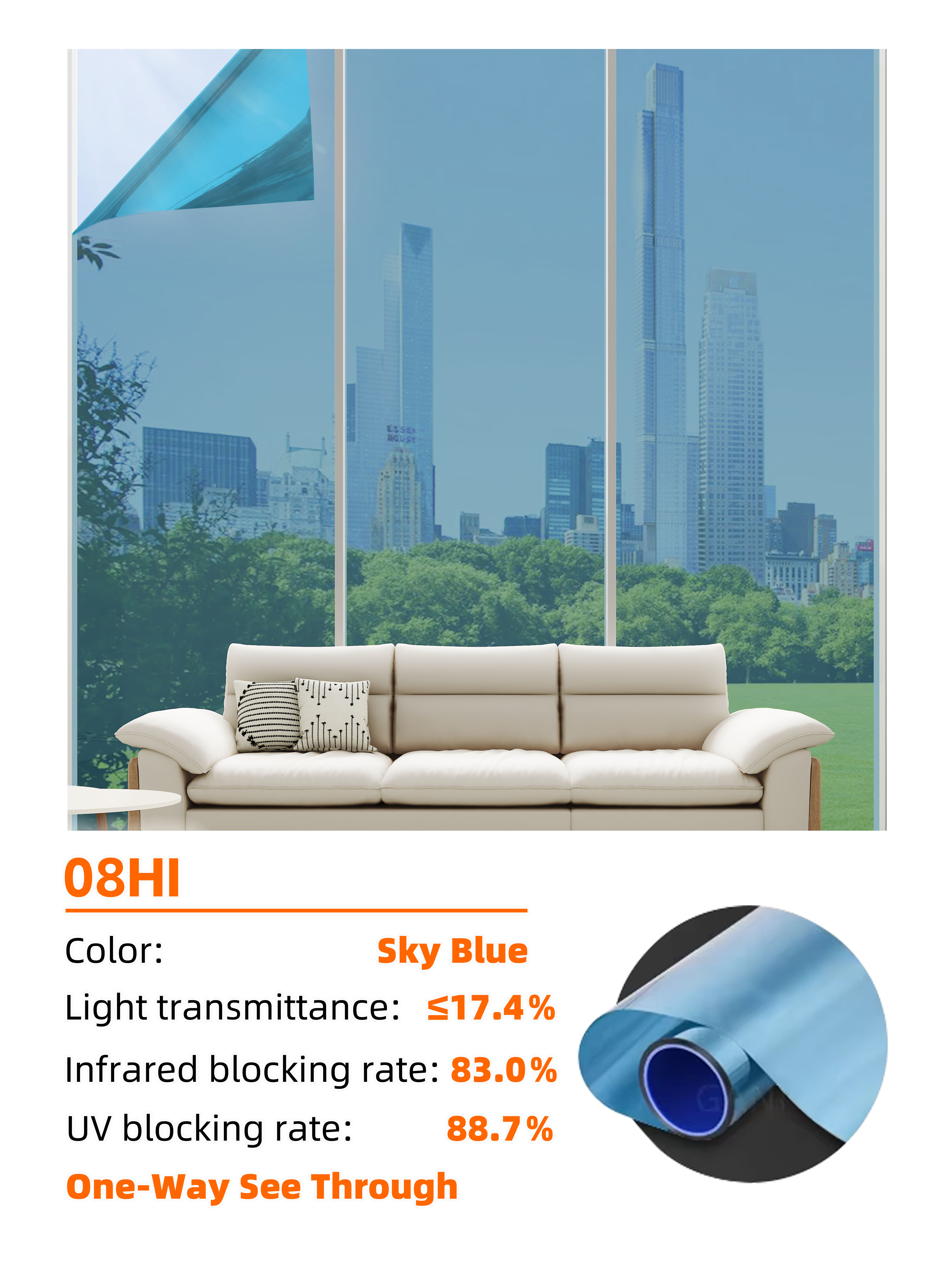 Size:60*150cm/Roll, 08HI-Sky Blue