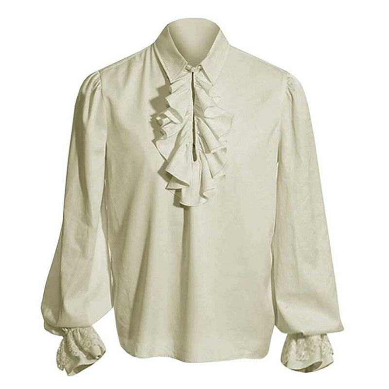Beige Mens Ruffle Pirate Shirt Victorian Costume