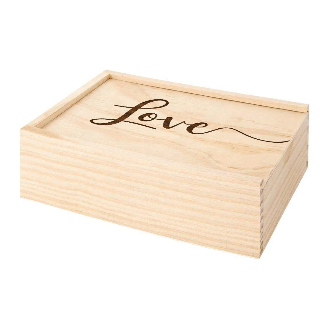 Caixa de memória de madeira natural, embalagem para lembrança de fotos, caixa de presente de madeira com tampa deslizante