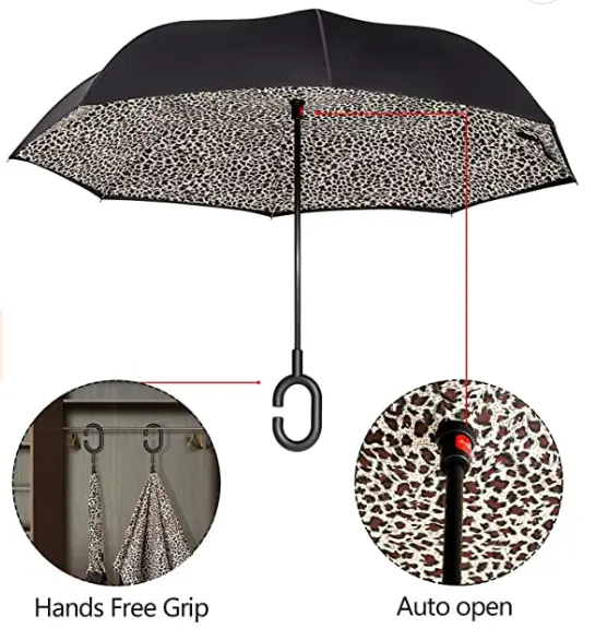Vente en gros Parapluies droits inversés à double auvent personnalisés avec poignée en forme de C pour voitures et femmes Parasol de protection UV