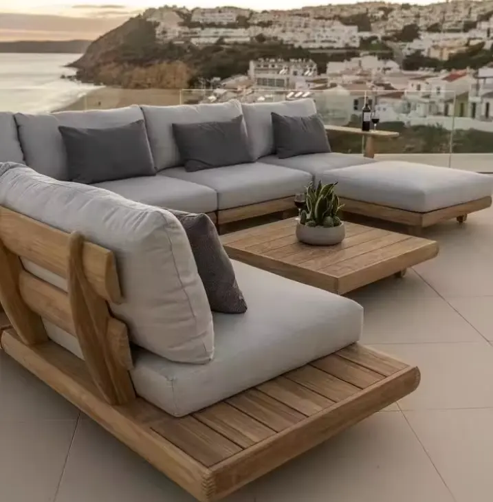 Moderni mobili in legno di Teak impermeabile con cuscini soggiorno balcone giardino Patio Hotel divano componibile esterno
