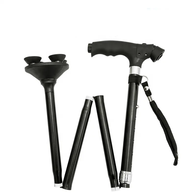 쿼드 지팡이 내구성 휴대용 제품 일본 접이식 지팡이 노인을위한 알루미늄 망원경 걷는 지팡이