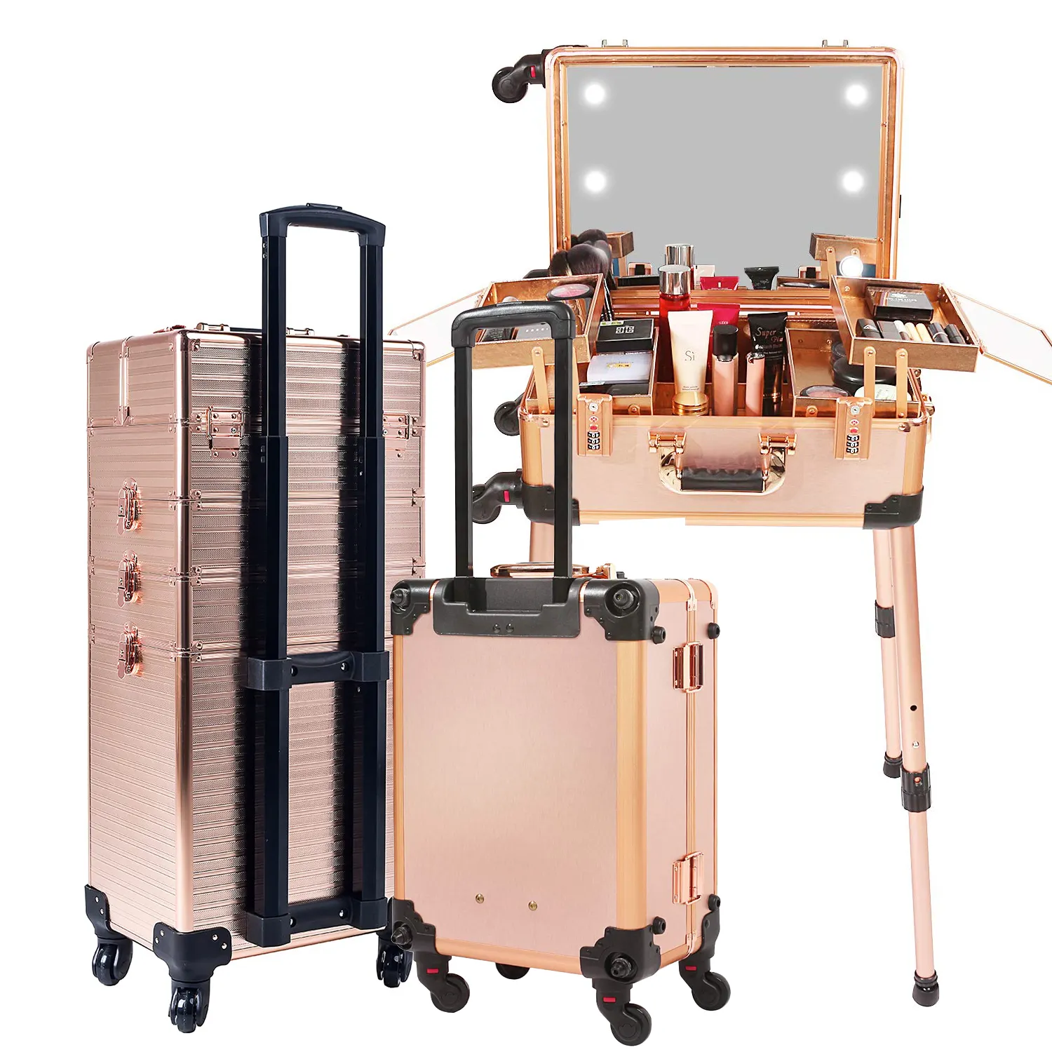 Caixa organizadora de maquiagem cosmética para viagens personalizada OEM ODM OBM Caixas de maquiagem de beleza em liga de alumínio para trem