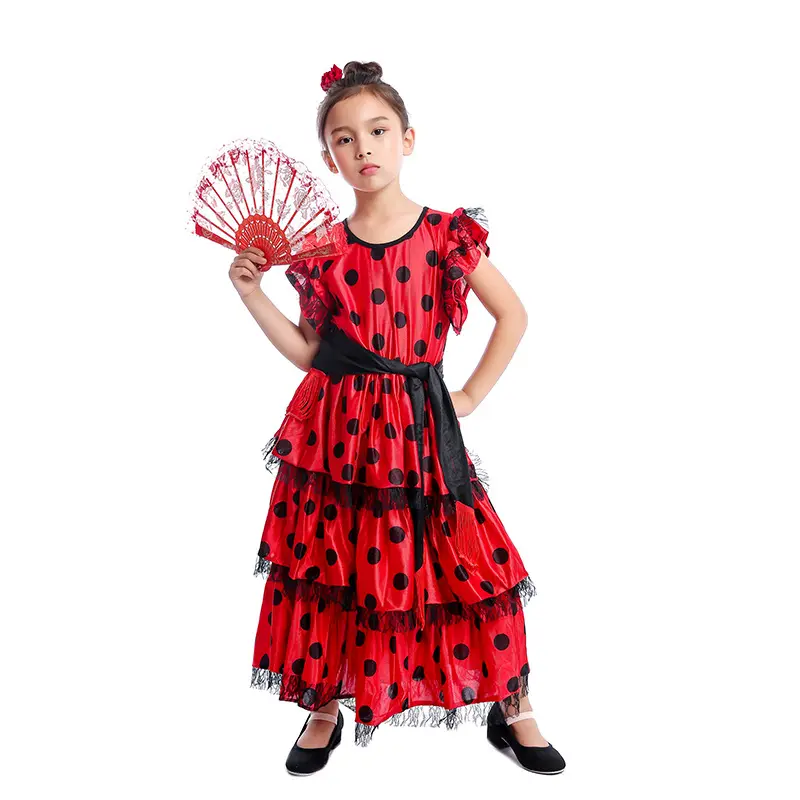 Productos listos señorita española niñas vestidos tradicionales de bailarina de Flamenco para niños disfraces traje de baile