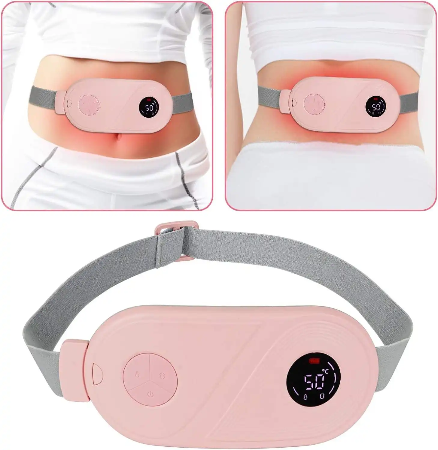 Portable Digital Display Cordless Menstrual Heating Pad Fast Heating Massage Period Waist Wrap Belt Women Menstrual Pain Relief