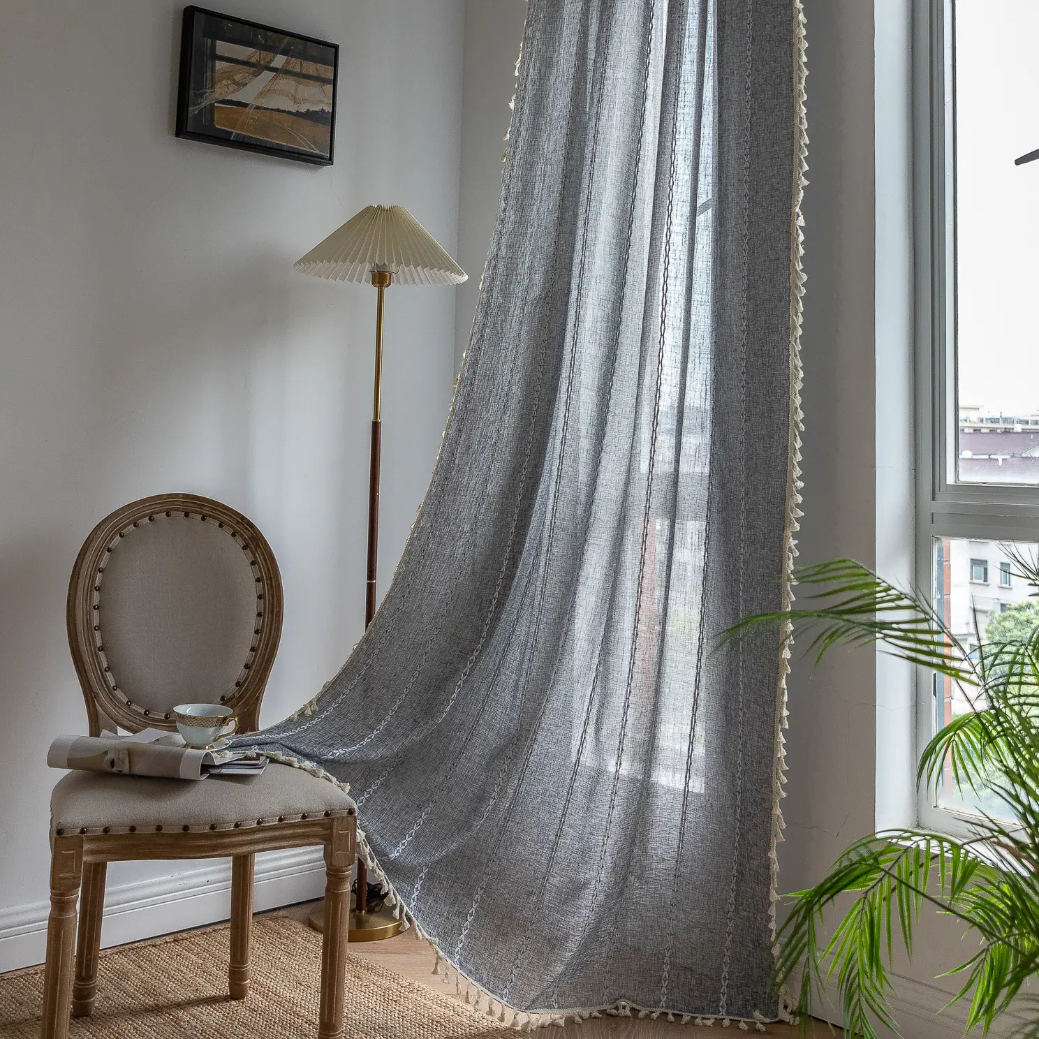 Darkened Curtain Rod Stripe Children's Bedroom Sheer Three-dimensional Veil Living Room Curtains