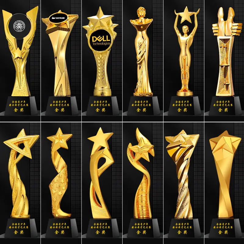 Ue low MOQ business awards logo incisione con base in cristallo placcato in oro trofeo stella