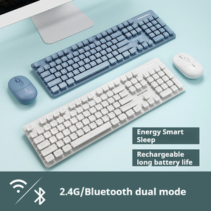 <span class=keywords><strong>XINMENG</strong></span> N528 basit beyaz mavi kablosuz 2.4G şarj edilebilir çift modlu klavye fare kombo ofis ve oyun için